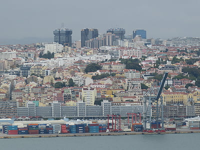 Lisabon, Portugalsko, Tejo, řeka, historicky, přístav, kontejner