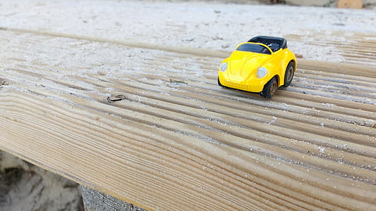 juguete, coche, madera, miniatura, vistas en miniatura, amarillo, carro