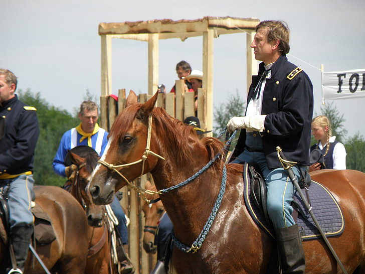 mūšis re-priėmimo, kaubojus, kavalerija, arkliai, Vakarų, laukinių Vakarų, istorinis kostiumas