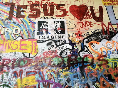Prague, Jesus, República Tcheca, grafitty, Imagine, Lennon, colorido