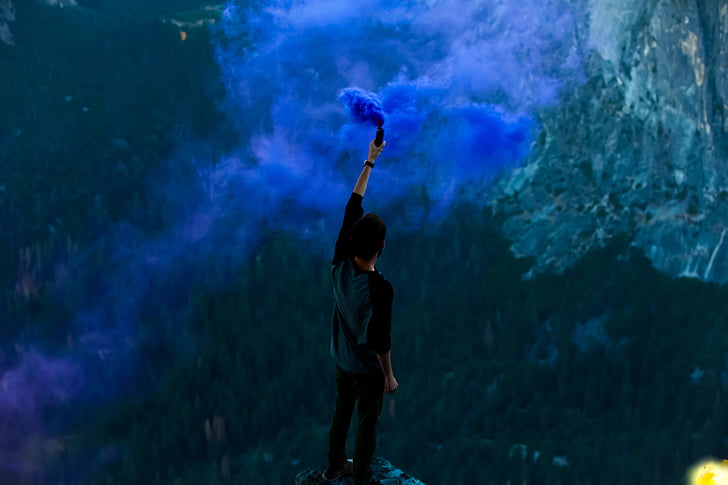 photo, man, blue, smoke, flair, guy, people