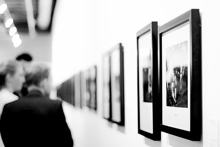 black, white, photos, frame, wall, black and white, people