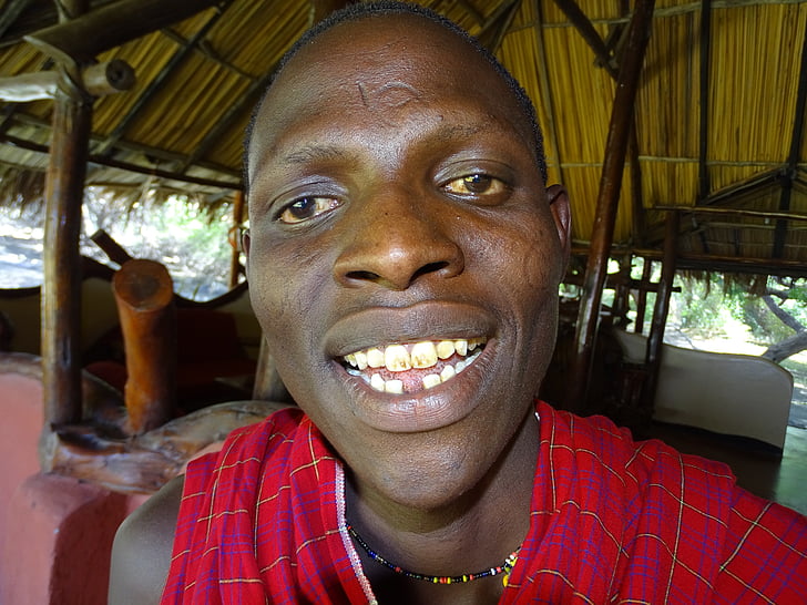 mees, Maasai, nägu, hambad, Tansaania, Aafrika, Must nahk