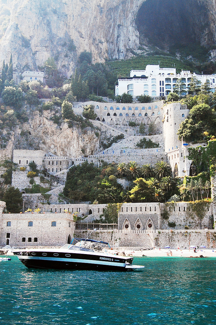Amalfi, Mediterania, air, batu, laut, biru, pemandangan