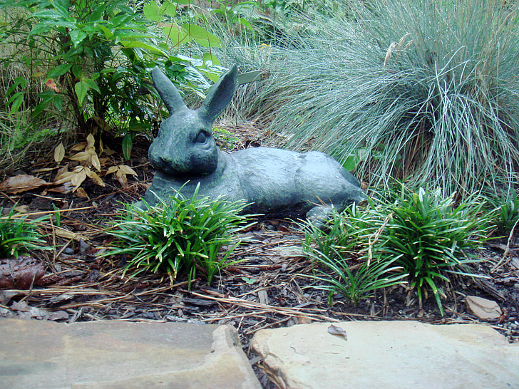 rabbit, sculpture, garden, animal, statue, nature