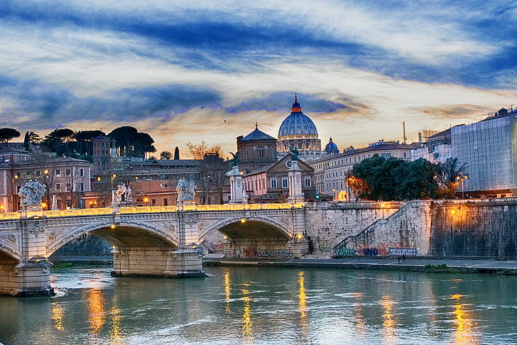 Tibras tiltas, Roma, tiltas, Italija, upės, bažnyčia, kelionės