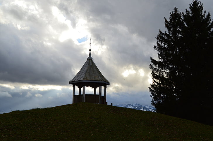 paviljoen, wolken, heuvel, berg, Allgäu