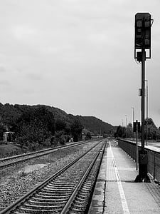 estación de tren, carriles de, plataforma, tren, salida, despedida, vía férrea