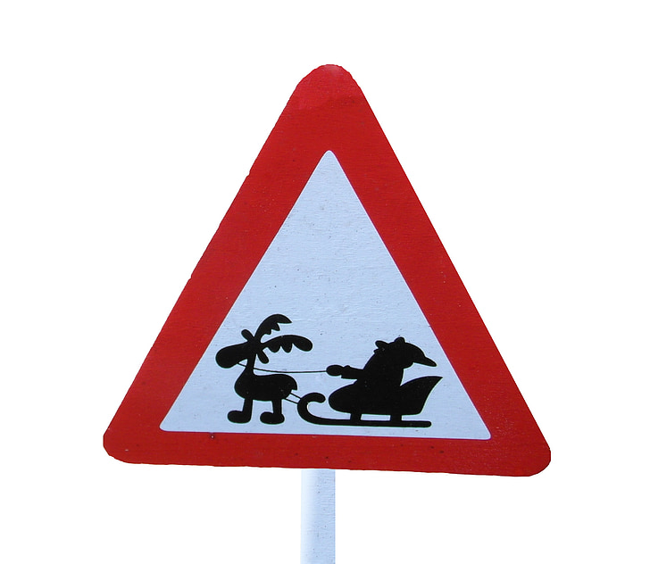 santa claus, shield, reindeer, slide, attention, traffic sign