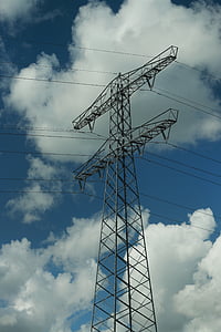 high voltage mast, air, wires, blue sky, cables, flow, mast