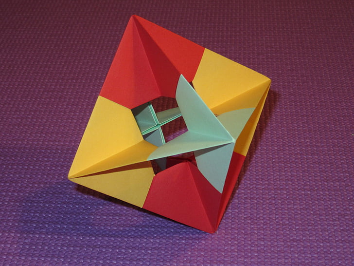 octahedron, platonic solid, origami, colorful, paper, geometry