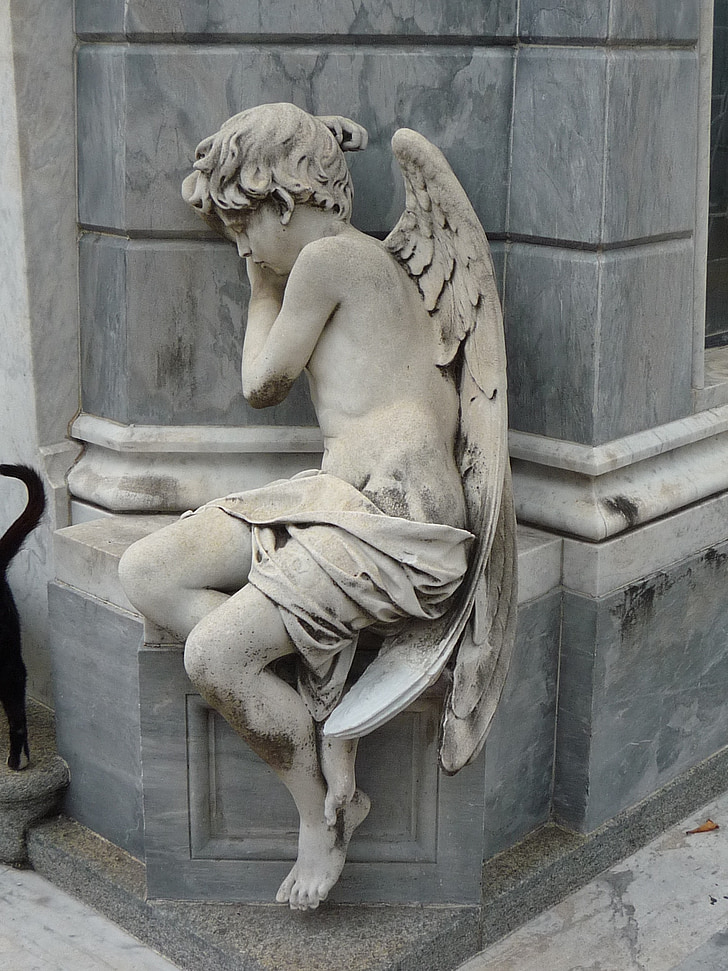anđeo, groblje, grob, smrt, kip, krila, skulptura