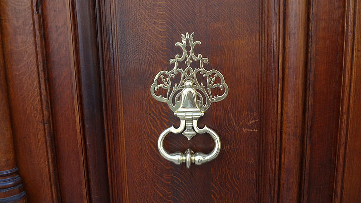 knocker, deur, houten deur, ingang