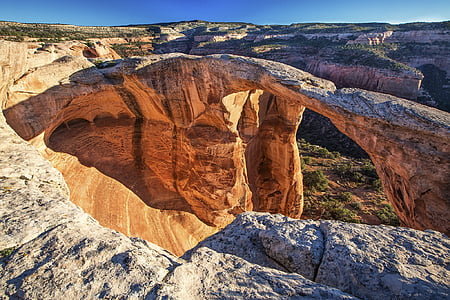 stone arch, sunset, landscape, scenic, rock, national park, america