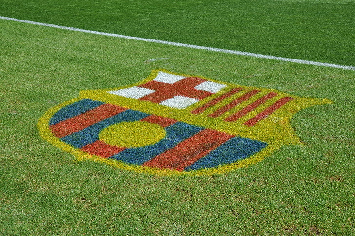 Barcelona, sepak bola, rumput, garis, logo
