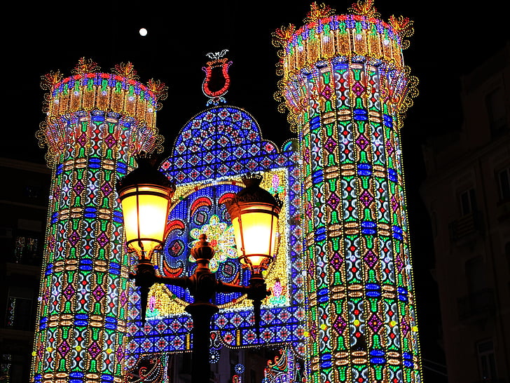 Fallas, Valencia, Valence, Licht, Region valencia, Calles iluminadas, Spanien