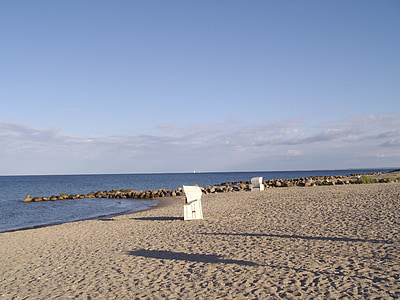 Pantai, bayangan, kursi pantai, pasir, Pantai, biru, air