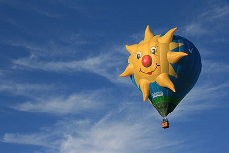 solar, nuvem, céu, balão de ar quente, voando, diversão, ar