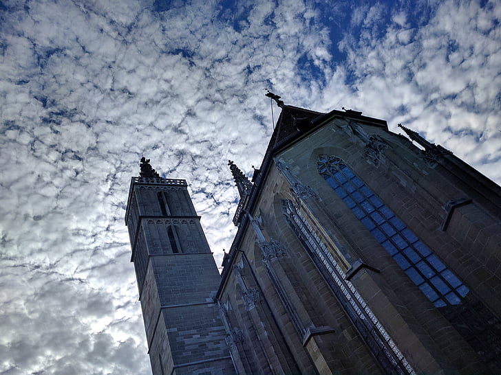 church, rothenburg of the deaf, st jacob's church, clouds