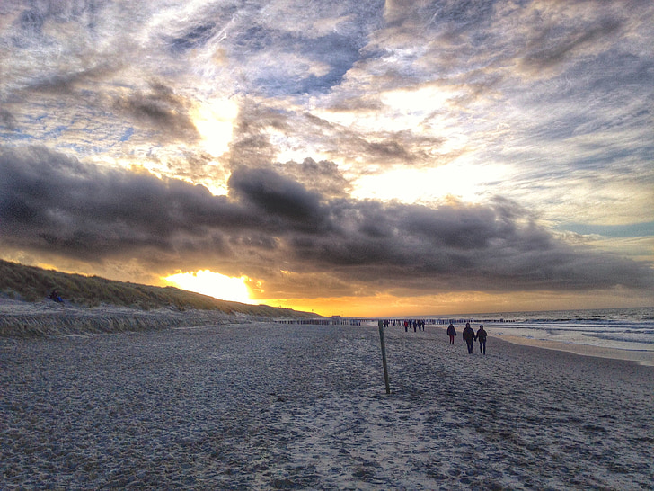 brisa del mar, Playa, Domburg, Holanda, arena, mar, puesta de sol