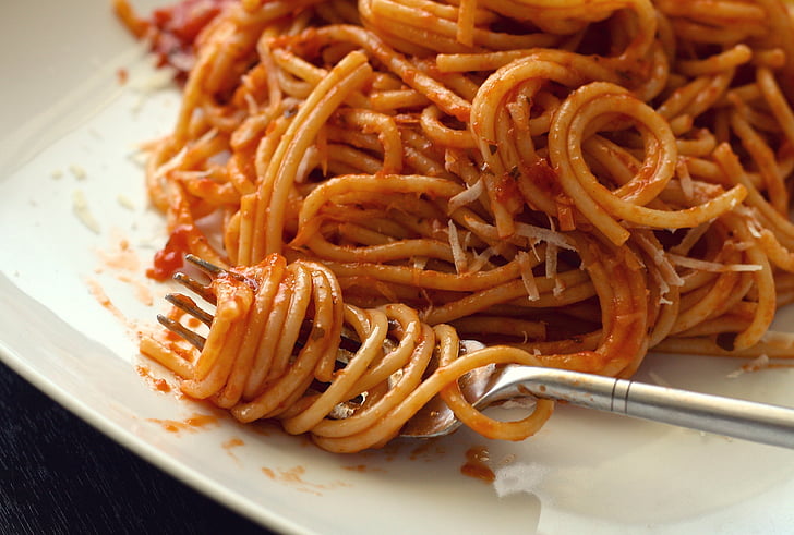 pasta, spaghetti, mat, italiensk, tomat, saus, mat