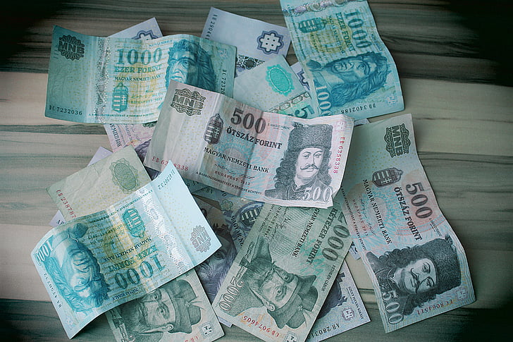 huf, hungarian currency, paper money, bills