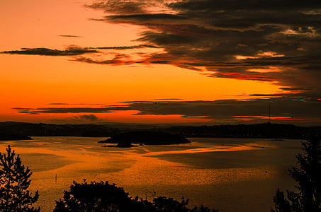 naplemente, Napkelte, felhő, megtekintés, víz, szépen, Svédország
