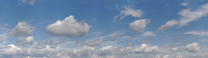 Sky, oblaky, Panorama, modrá obloha, Cumulus, širokouhlý, kryté neba