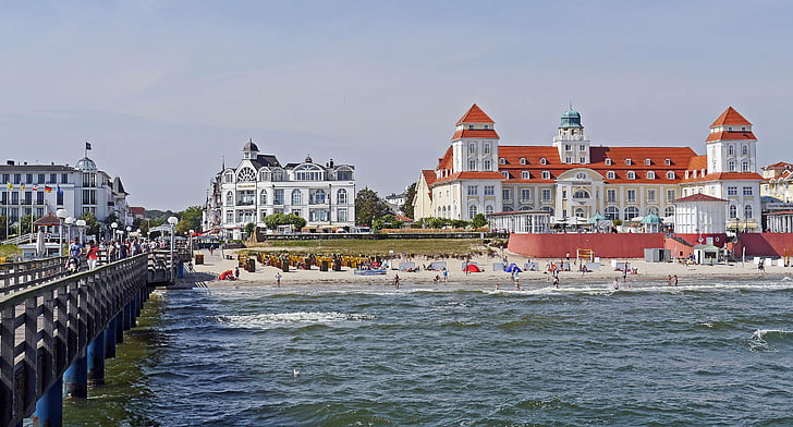 Binz, Rügen, Kurhaus, Havsbron, stranden, Östersjön, badort