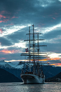 barca a vela, vela, Norvegia, fiordo, nave, barca, neve