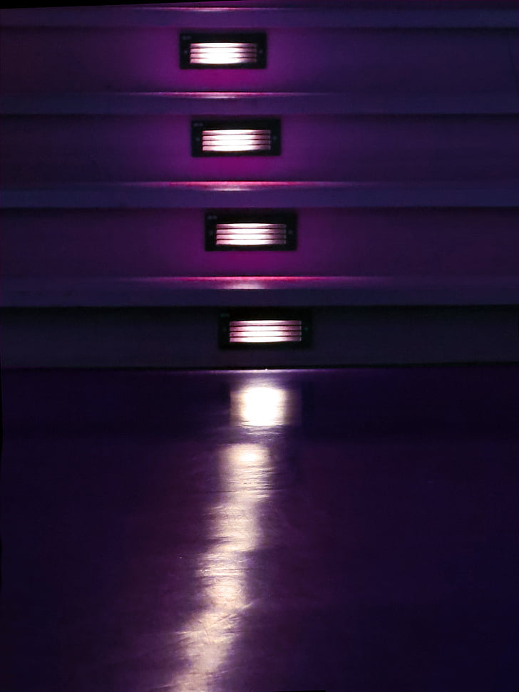 teatras, apšvietimas, laiptai, naktį, veislės, tamsiai violetinė
