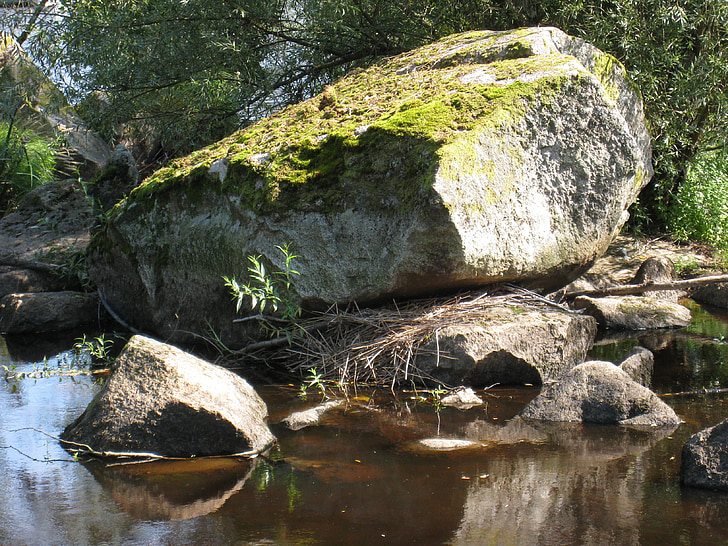 stones, water, moss, nature, summer