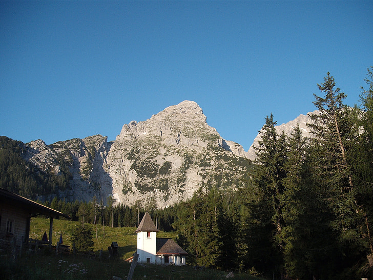 montañas, Cabaña alpina, Watzmann, montaña, naturaleza, Alpes europeos, paisaje