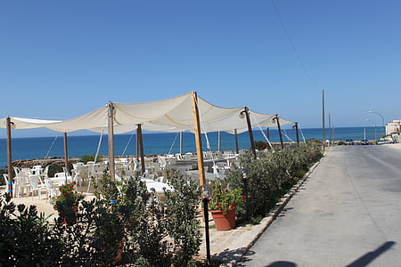 Restoran, Bahçe, şemsiye, Sicilya, İtalya