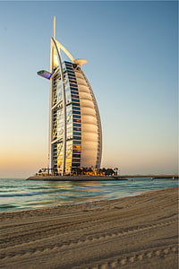 Burj Al Arab, Dubai, Hotel, architettura, spiaggia, sabbia, mare