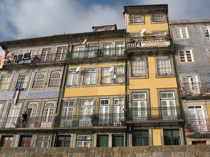 quai, port, Portugal, bâtiment, fenêtre de, la façade de la, vue de dessous