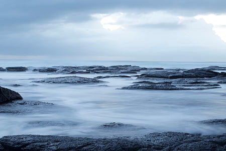 niebla, Océano, azul, rocas, Costa, mar, naturaleza
