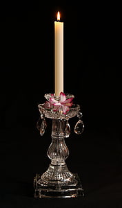 candlestick, crystal, prism, cut glass, candle, candelabra, flame