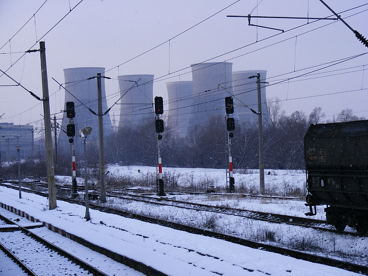 zimno, kolejowe, śnieg, utwory, Pociąg, transportu, zimowe
