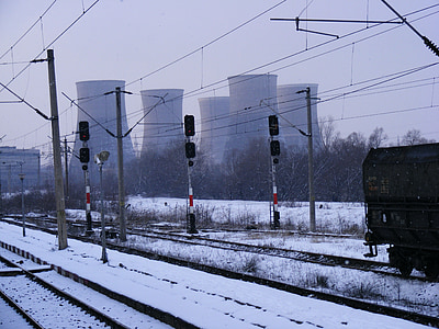 dingin, kereta api, salju, trek, kereta api, transportasi, musim dingin