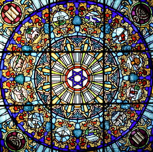 Vitrage, vidro manchado, janela de igreja, estrela, estrela de Davi, arquitetura, fé