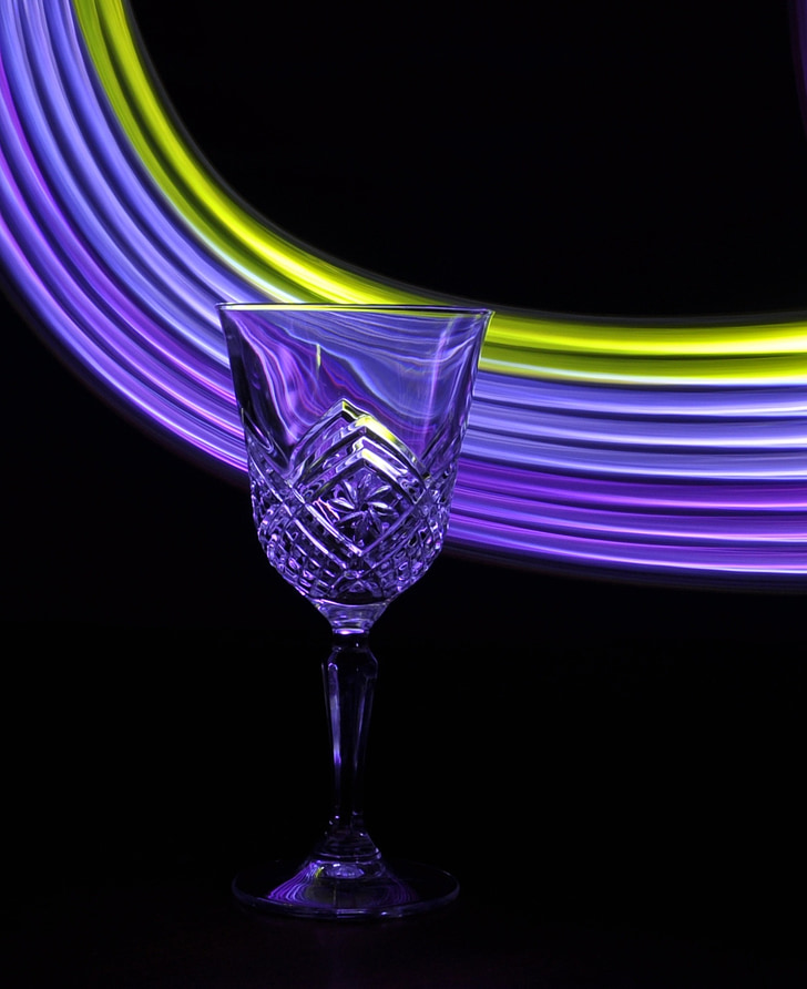 wine glass, crystal, purple, light painting