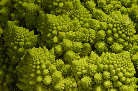 romanesco brokoli, hijau, kubis Romawi, sayuran, kembang kol, fraktal, fenomena alam