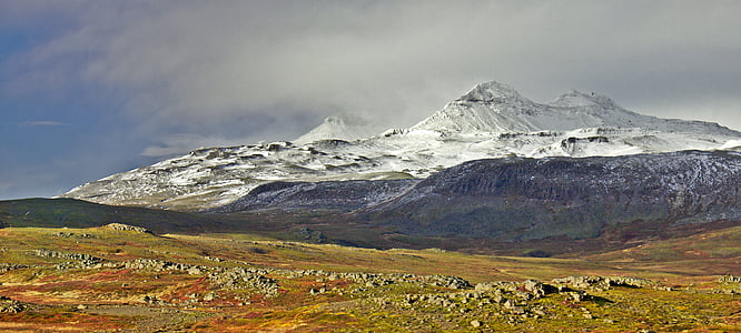 bjerge, sneklædte, Island, landskab, natur
