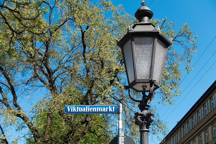 nome da rua, espaço, Munique, mercado, tradição, Baviera, Viktualienmarkt