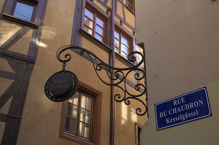 strasbourg, old town, france, alsace, truss, sign