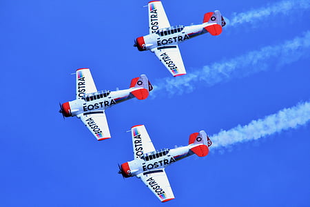three, white, red, planes, smoke, Air Show, Aircraft