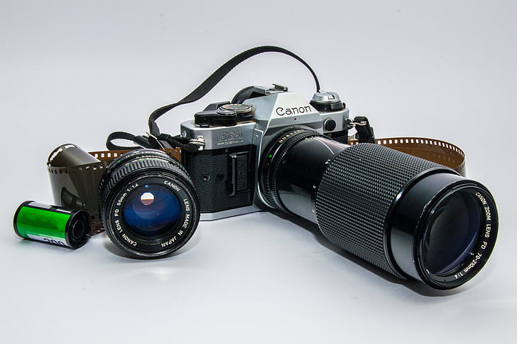 camera, old, vintage, lenses, retro look, slr camera, telephoto lens