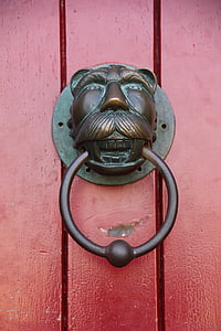 merah, pintu, doorknocker, logam, singa, cincin, masukan