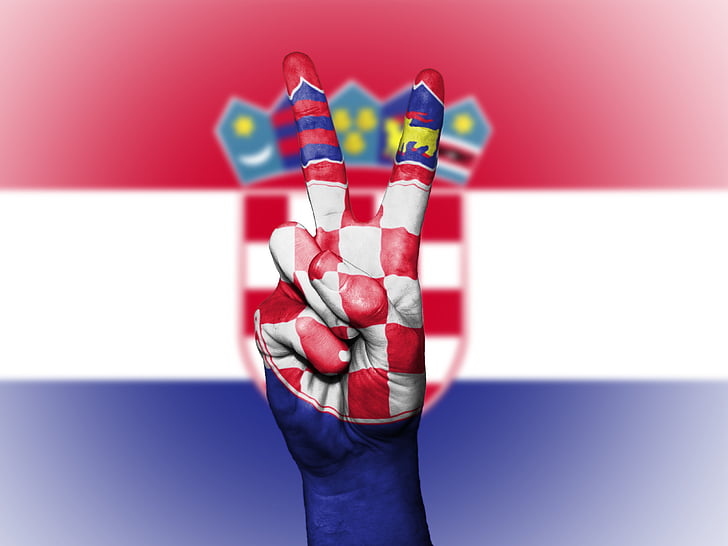 Kroatien, fred, hand, nation, bakgrund, banner, färger
